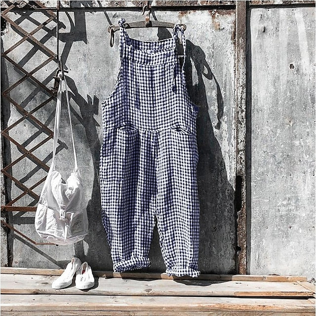 Women's Casual Streetwear School Casual Daily  Black and white plaid Blue and white plaid Yellow plaid Loose Overall Stripes Lattice