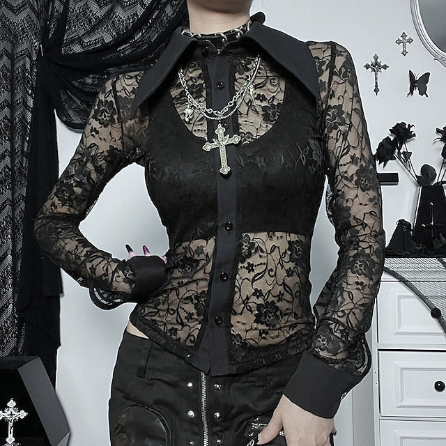 Goth Girl Gothic Lolita Sexy Y2K Year 2000 Blouse / Shirt Masquerade Women's Costume Vintage Cosplay Party / Evening Blouses Masquerade