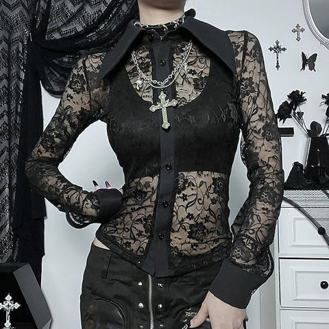 Goth Girl Gothic Lolita Sexy Y2K Year 2000 Blouse / Shirt Masquerade Women's Costume Vintage Cosplay Party / Evening Blouses Masquerade