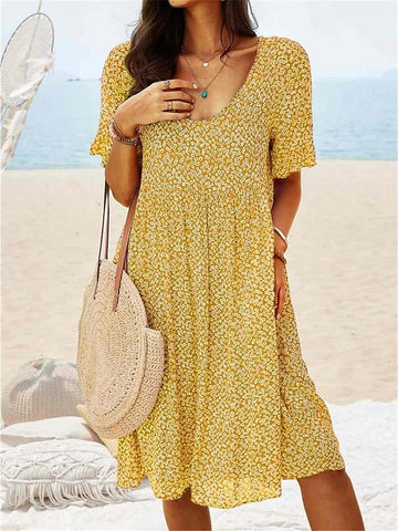 Women's Casual Dress Floral Dress Boho Dress Floral Print Square Neck Midi Dress Active Fashion Outdoor Daily Short Sleeve Regular Fit Yellow Red Dark Blue Summer Spring S M L XL XXL