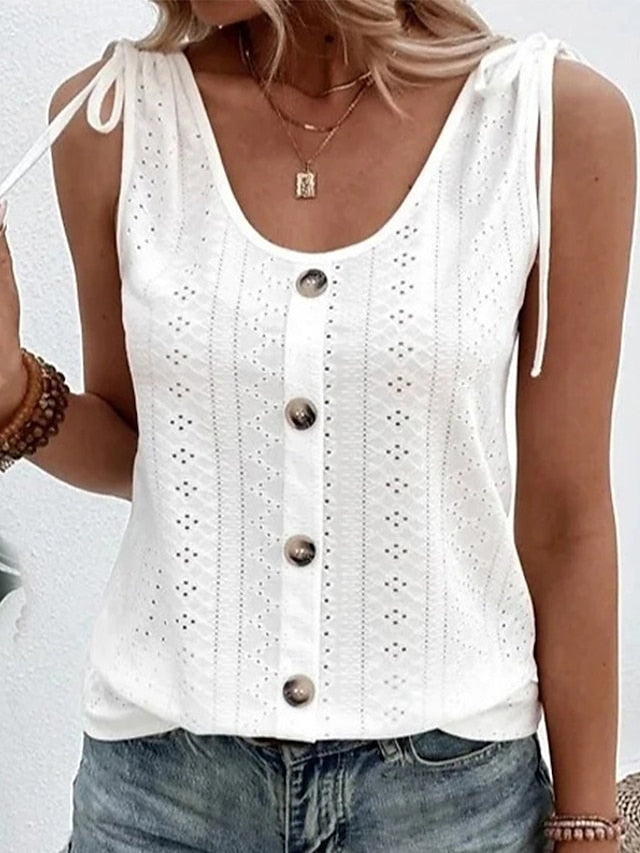 Women's Tank Top Light Blue claret Black Plain Button Sleeveless Daily Weekend Basic U Neck Regular S