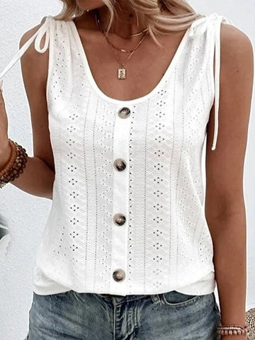 Women's Tank Top Light Blue claret Black Plain Button Sleeveless Daily Weekend Basic U Neck Regular S