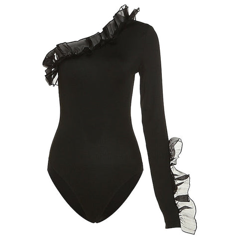 Goth Girl Sexy Y2K Year 2000 Bodysuit Women's Ruffle Japanese Cosplay Costumes Black