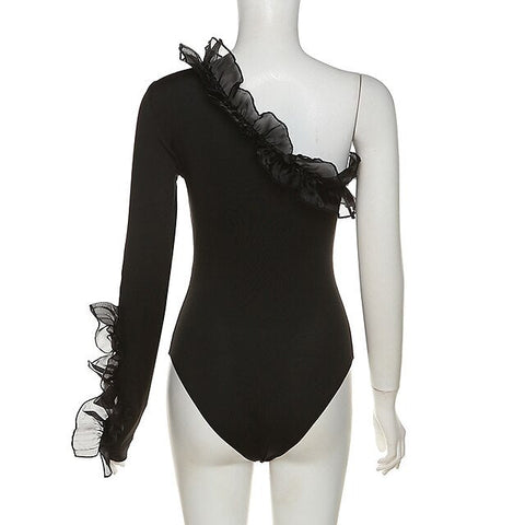Goth Girl Sexy Y2K Year 2000 Bodysuit Women's Ruffle Japanese Cosplay Costumes Black