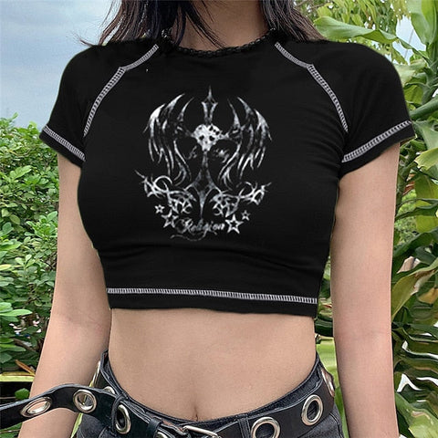 Y2K T-shirt Crop Top Classic Street Style Crop Top For Women's Adults' Hot Stamping Poly / Cotton