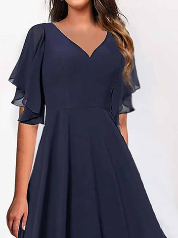 Women's Long Dress Maxi Dress Casual Dress Lace Dress Chiffon Dress Plain Fashion Modern Outdoor Daily Holiday Lace Ruffle Short Sleeve V Neck Dress Regular Fit Navy Blue Summer Spring S M L XL XXL