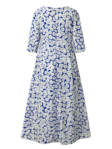 Women's Casual Dress Floral Dress Summer Dress Floral Ruched Pocket Crew Neck Midi Dress Fashion Modern Outdoor Daily Half Sleeve Regular Fit White Blue Green Summer Spring S M L XL XXL