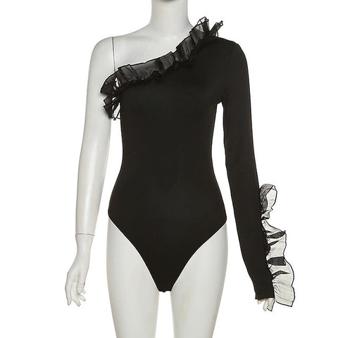 Goth Girl Sexy Y2K Year 2000 Bodysuit Women's Ruffle Japanese Cosplay Costumes Black