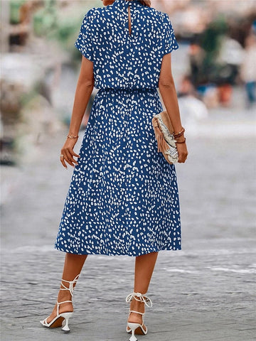 Women's Casual Dress A Line Dress Floral Dress Floral Ditsy Floral Print Crew Neck Midi Dress Fashion Modern Outdoor Date Short Sleeve Loose Fit Black Red Blue Summer Spring S M L XL