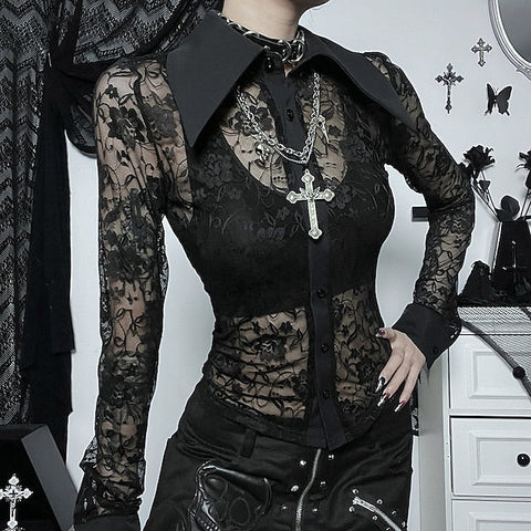 Goth Girl Gothic Lolita Sexy Y2K Year 2000 Blouse / Shirt Masquerade Women's Costume Vintage Cosplay Party / Evening Blouses Masquerade