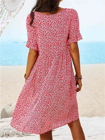 Women's Casual Dress Floral Dress Boho Dress Floral Print Square Neck Midi Dress Active Fashion Outdoor Daily Short Sleeve Regular Fit Yellow Red Dark Blue Summer Spring S M L XL XXL