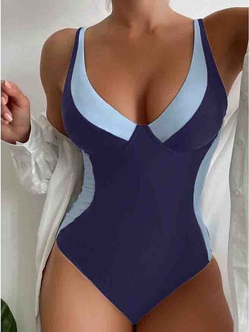 Women's Swimwear One Piece Monokini Bathing Suits Normal Swimsuit Tummy Control High Waisted Color Block Black Royal Blue Blue Purple Padded Strap Bathing Suits Sports Vacation Beach Wear