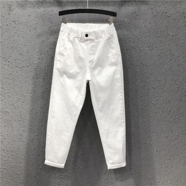 New Arrival Summer Women Harem Pants All-matched Casual Cotton Denim Pants Elastic Waist Plus Size Yellow White Jeans