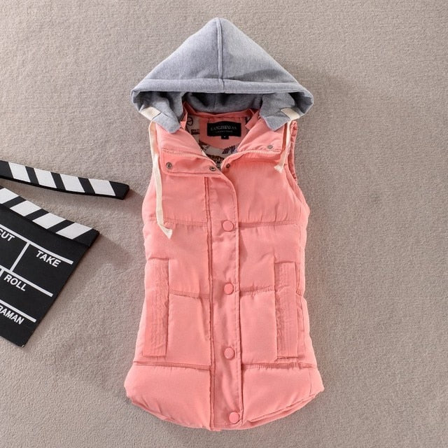 Plus Size 6XL Autumn Woman Winter Warm Down Vests Female Oversized Thick Women Removable Hooded Waistcoat