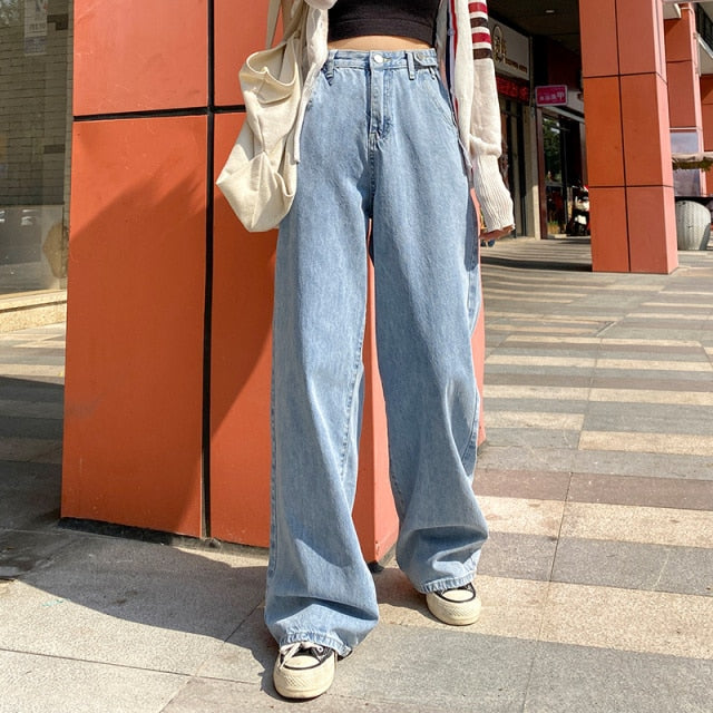 Woman Jeans High Waist Clothes Wide Leg Denim Clothing Blue Streetwear Vintage Quality Fashion Harajuku Straight Pants