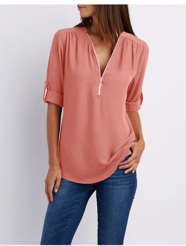 Women Shirts Summer Autumn Casual V-neck Chiffon Blouse Women Top Camisa Feminina Long Sleeve Black White Ladies Blouses Shirt