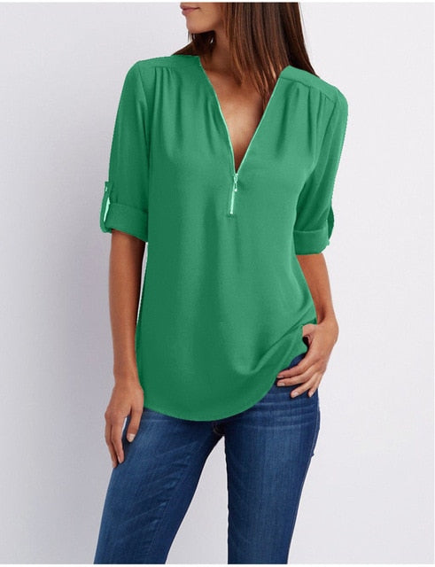 Women Shirts Summer Autumn Casual V-neck Chiffon Blouse Women Top Camisa Feminina Long Sleeve Black White Ladies Blouses Shirt