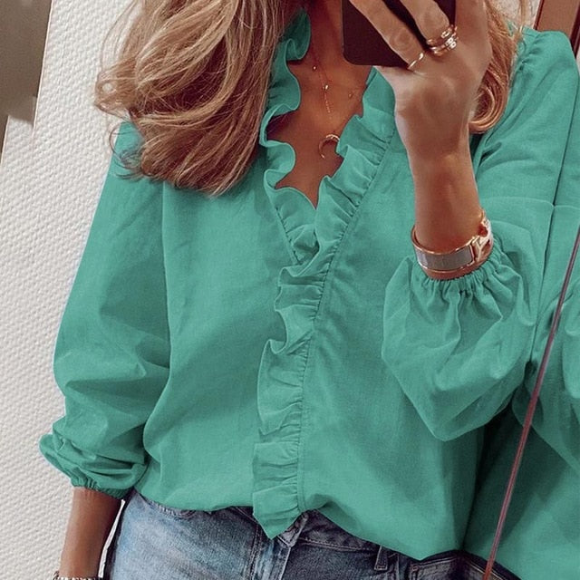 Elegant Boho Floral Print Slim Shirt Office Lady Retro Tops Women Casual Short Sleeve Sexy V-neck Ruffles Blouse Summer