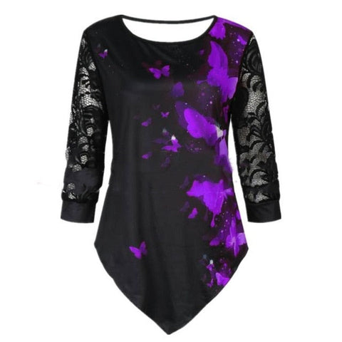 Women Blouse Shirt Asymmetric Hem Autumn Floral Printed Blouse Female Flower Print Tops O Neck Blusas Fashion Lady Camisa