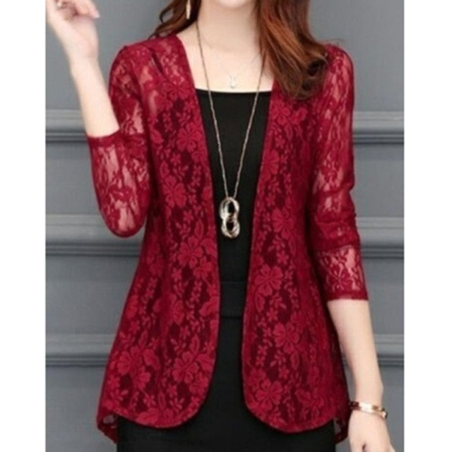 Women Summer Kimono Cardigan Sunproof Blouse Boho Style Beach Lace Chiffon Sunscreen Outwear Casual Long Sleeve Shirt Cardigan