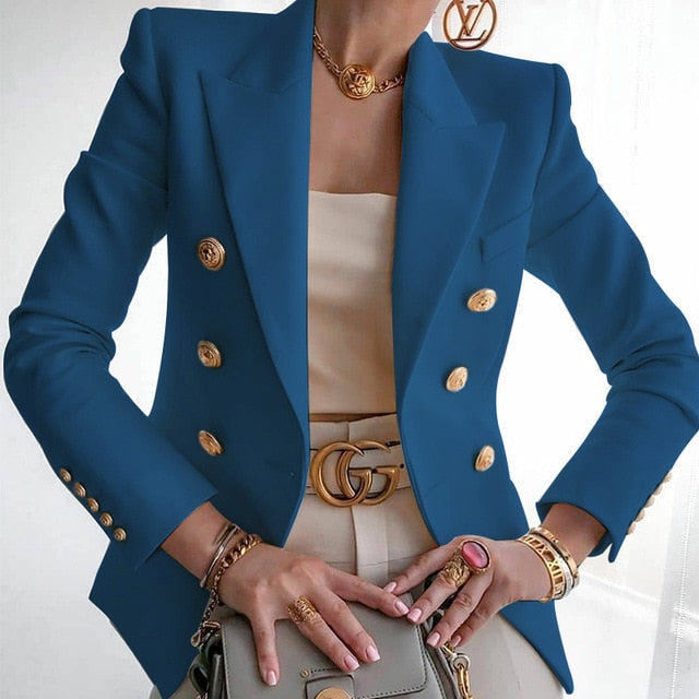 Women's New Solid Color Fashion Sexy Multi Buttons Summer And Autumn Casual Suit Office Wear Elegant Short Coat FC996