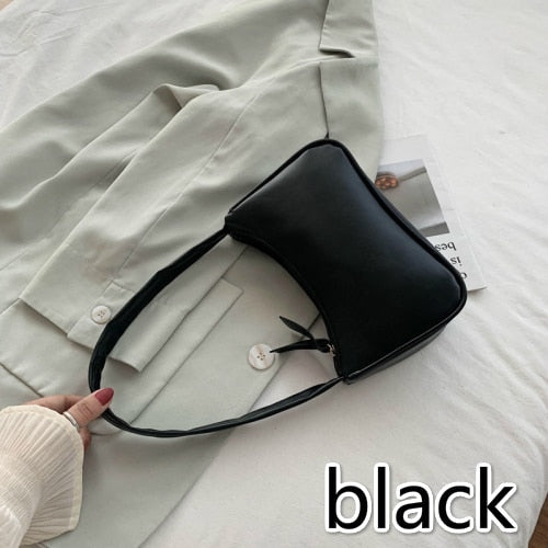 Soft PU Leather Women Purple Underarm Bag Retro Solid Color Ladies Baguette Handbags Fashion Design Girls Small Shoulder Bags