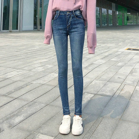 NEW Women Stretch High Waist Classic Retro  Jeans Lady Plus Size 38 40 Skinny Pants Push Up Leggings Mom Jeans Pencil Trousers