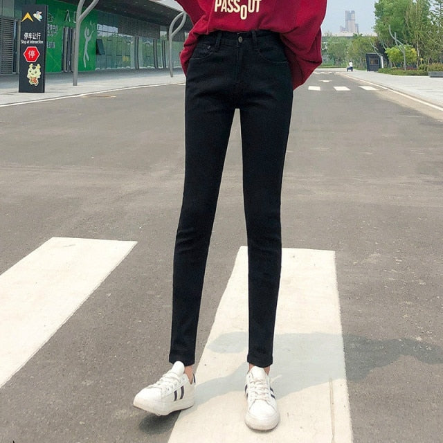 NEW Women Stretch High Waist Classic Retro  Jeans Lady Plus Size 38 40 Skinny Pants Push Up Leggings Mom Jeans Pencil Trousers