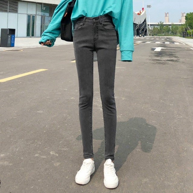 NEW Women Stretch High Waist Classic Retro  Jeans Lady Plus Size 38 40 Skinny Pants Push Up Leggings Mom Jeans Pencil Trousers