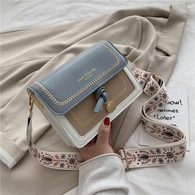 Contrast color Leather Crossbody Bags For Women Travel Handbag Fashion Simple Shoulder Messenger Bag Ladies Cross Body Bag