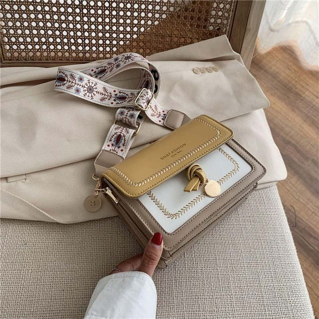 Contrast color Leather Crossbody Bags For Women Travel Handbag Fashion Simple Shoulder Messenger Bag Ladies Cross Body Bag