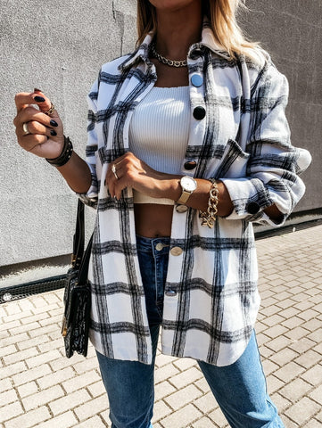 Fashion Women Long Sleeve Plaid Shirt Coats Top Spring Autumn Casual Lapel Cardigan Jackets Outerwear Streetwear