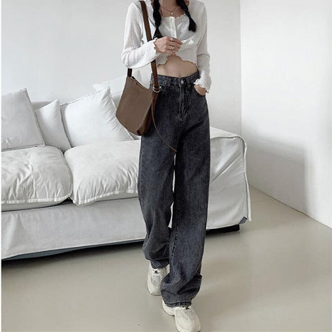 Woman Jeans High Waist Clothes Wide Leg Denim Clothing Blue Streetwear Vintage Quality Fashion Harajuku Straight Pants