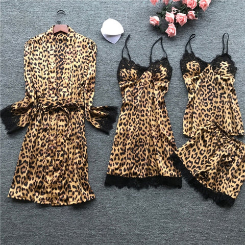 Pajamas for Women Pijama Mujer 4 Piece Set Sexy Ladies Pyjama Sleepwear Women Pajama Sets Sleep Lounge with Chest Pads Home Wear