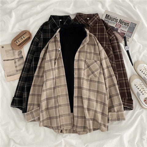 Women Shirt Plaid female Oversize Blouse Korean Style Plus Size Long Sleeves Tops Casual Outwear Femme Blusas