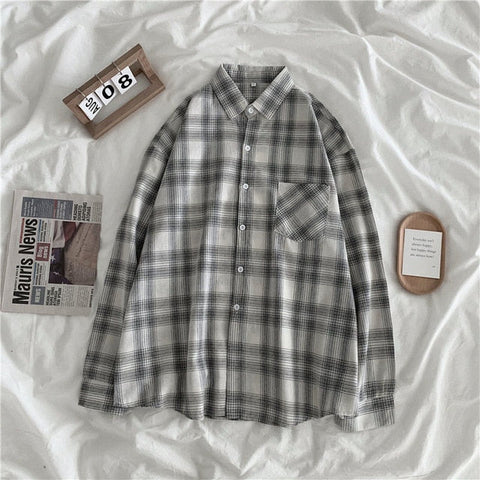 Women Shirt Plaid female Oversize Blouse Korean Style Plus Size Long Sleeves Tops Casual Outwear Femme Blusas