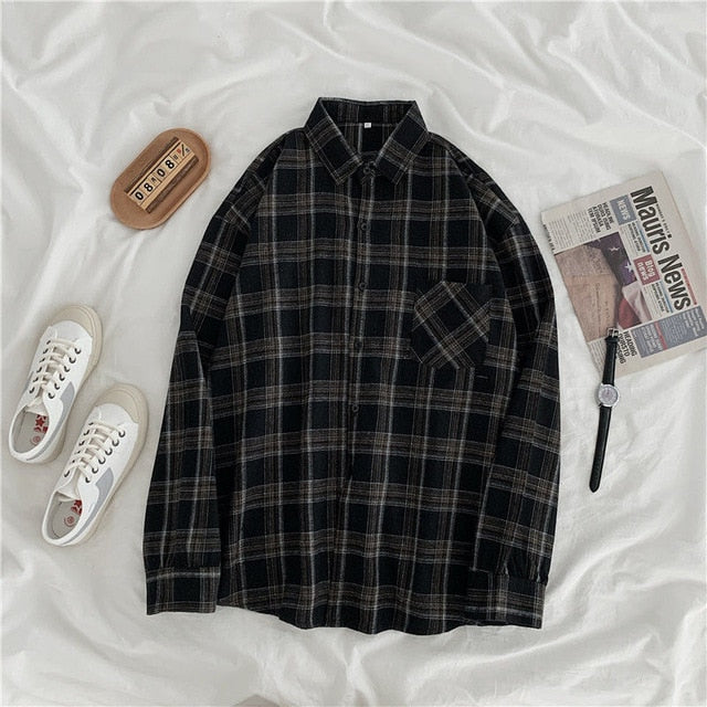 Women Shirt Plaid female Oversize Blouse Korean Style Plus Size Long Sleeves Tops Casual Outwear Femme Blusas