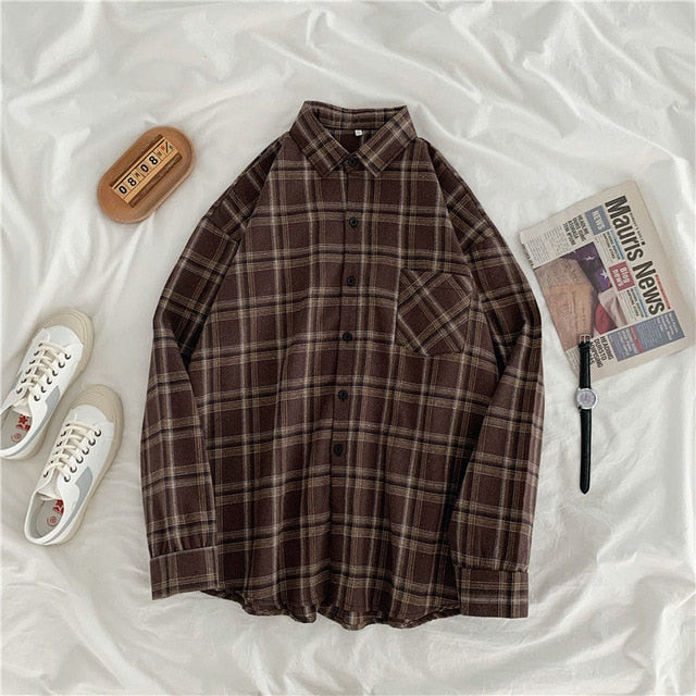 Women Shirt Plaid female Oversize Blouse Korean Style Plus Size Long Sleeves Tops Casual Outwear Femme Blusas