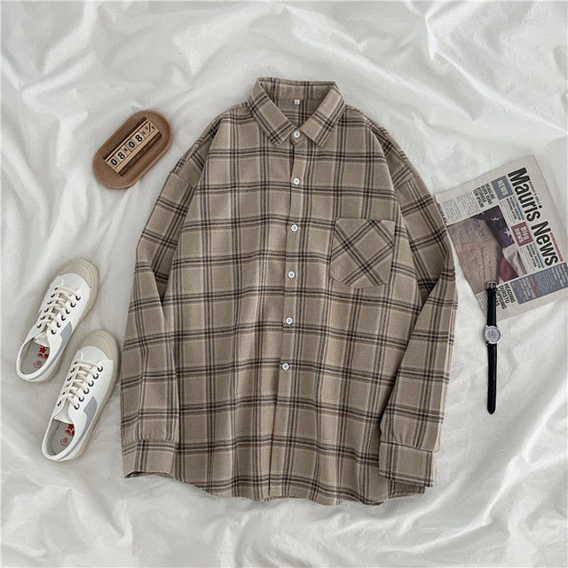 Women Shirt Plaid female Oversize Blouse Korean Style Plus Size Long Sleeves Tops Casual Outwear Femme Blusas