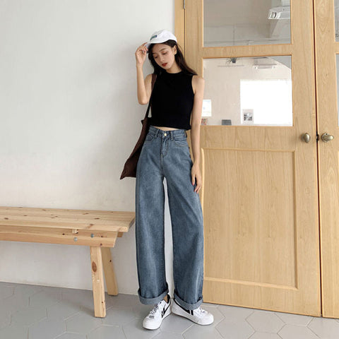 High Waist Loose Comfortable Jeans For Women Wide Leg Pants Elastic Fashion Boyfriend Style Denim Pants Trousers Plus Size