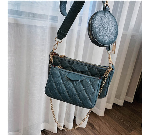 Fashion Solid Color PU Leather Shoulder Messenger Bag Casual Crossbody Bags Women Handbags Tote Bag 3 Sets Evening Clutch Purse