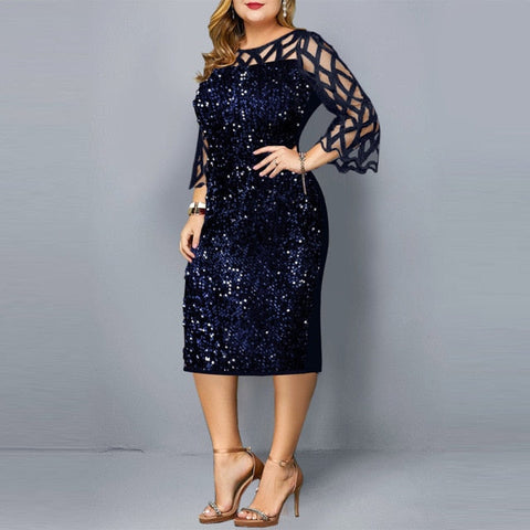 Pbong Plus Size Women's Summer Dress Elegant Sequin Birthday Party Dresses For Women New Casual Dress Wedding Evening Outfits 5XL