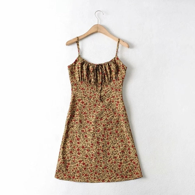 Foridol Strap Sleeveless Print Boho Summer Dress Long Women Green Floral Yellow Dresses Sundress Vintage French Style Dress