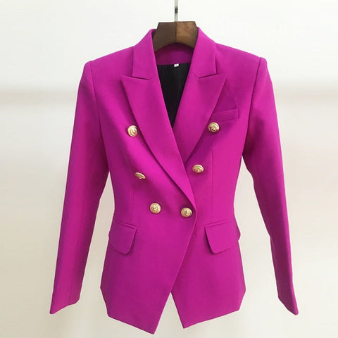 New Fashion Designer Jacket Women's Classic Double Breasted Metal Lion Buttons Blazer Outer Size S-4XL