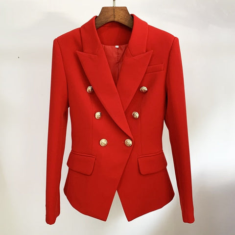 New Fashion Designer Jacket Women's Classic Double Breasted Metal Lion Buttons Blazer Outer Size S-4XL