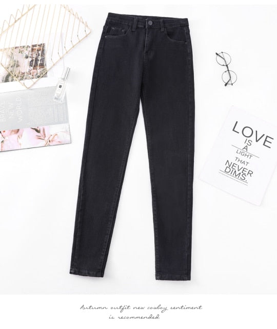 Fashion high-waist women's jeans new slim high-profile pencil pants stretch skinny pants casual trousers Karo888