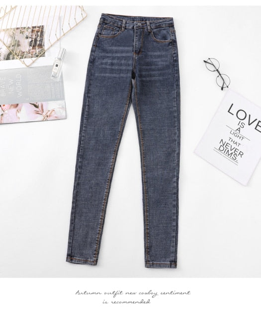 Fashion high-waist women's jeans new slim high-profile pencil pants stretch skinny pants casual trousers Karo888