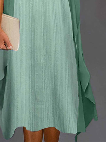 Women's Two Piece Dress Set Casual Dress Chiffon Dress Daily Vacation Fashion Elegant Twist Knot Front Midi Dress V Neck 3/4 Length Sleeve Plain Regular Fit Blue Green Summer Spring S M L XL XXL