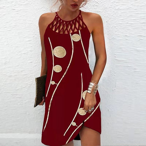 Women's Casual Dress Halter Neck Dress Midi Dress Leopard Black Wine Sleeveless Geometric Cut Out Summer Spring Halter Fashion Vacation S M L XL XXL 3XL