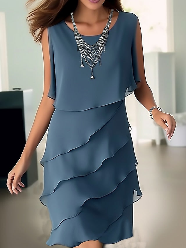 Women's Party Dress Cocktail Dress Wedding Guest Dress Midi Dress Blue Sleeveless Pure Color Ruffle Summer Spring Fall Crew Neck Fashion Wedding Guest Summer Dress S M L XL 2XL 3XL